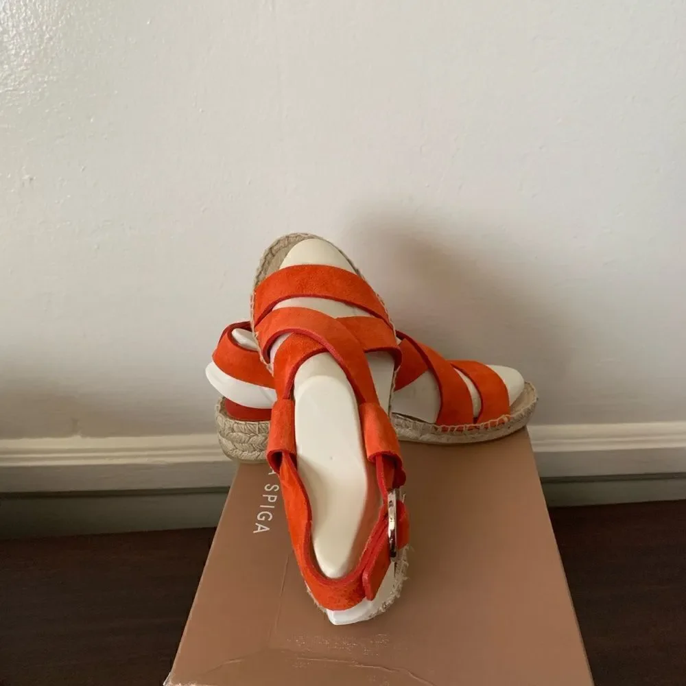 💕Via Spiga Women’s gia suede espadrille wedge strappy sandal in orange Sz 7 NIB